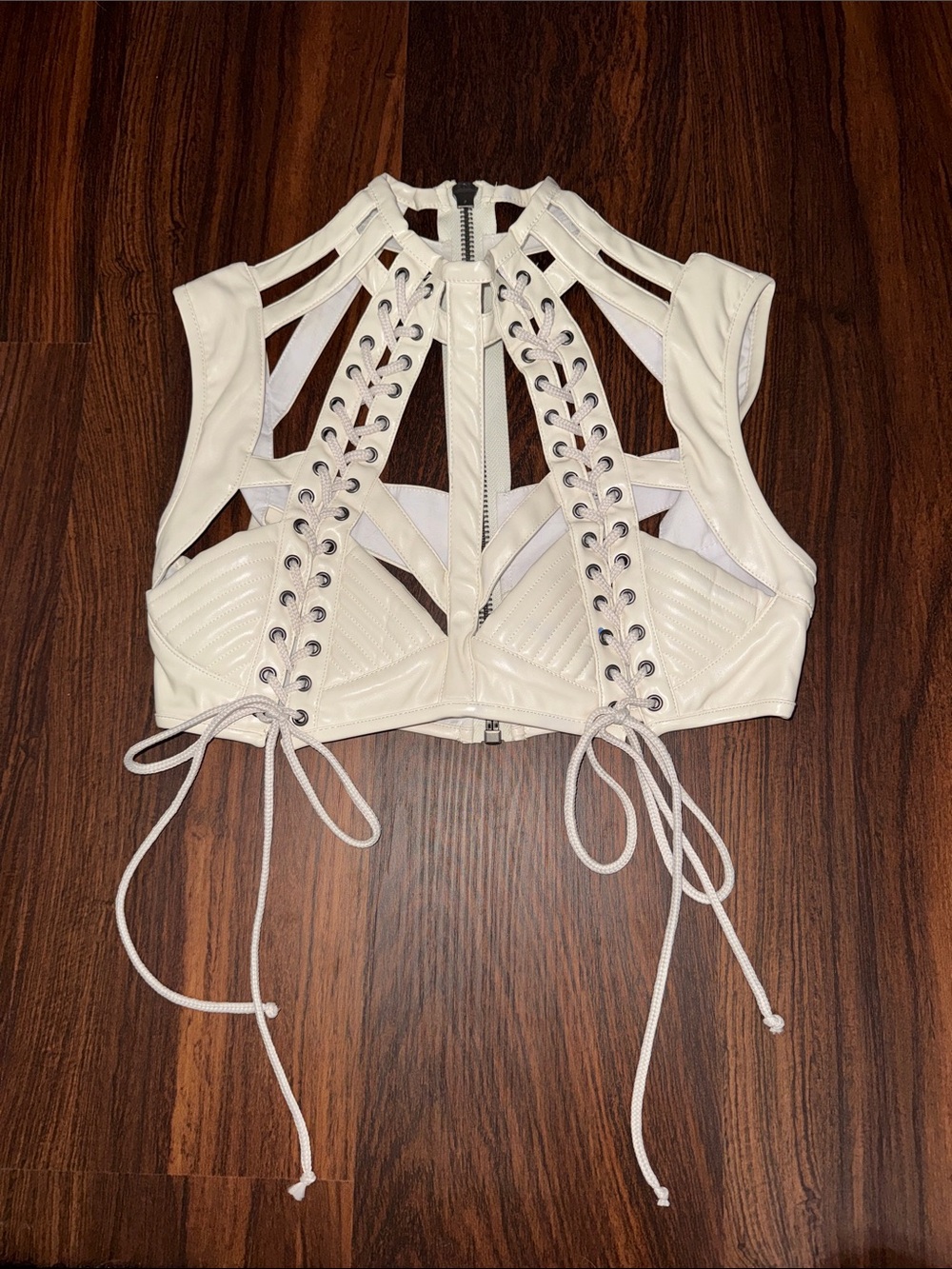 White Strappy Lace-Up Cutout Crop Top